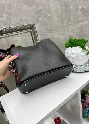 Чорна з червоним краєм — сумка lady bags на три відділення з двома знімними ременями4 фото