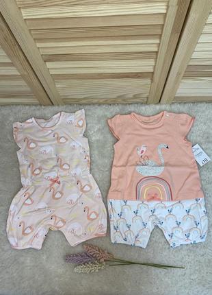 Ромпер хб george для дівчаток на 12м зріст 72-76см пісочник джордж з лебедем