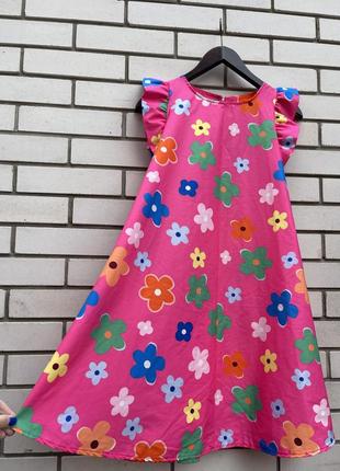 Цветочное розовое летнее платье, сарафан с рюшами италия
