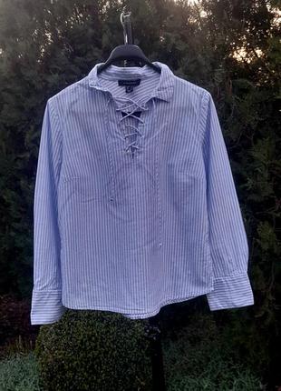 Блуза/рубашка в полоску с шировками на воротнике1 фото