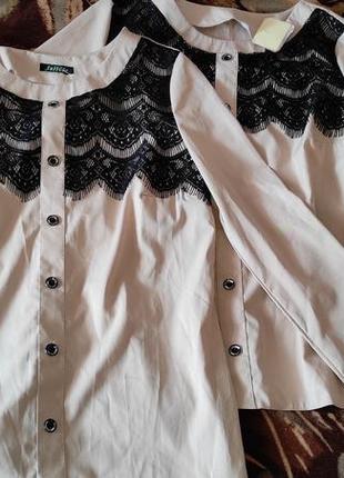 Блузка с длинным рукавом цвета какао с черной отделкой 2 шт2 фото