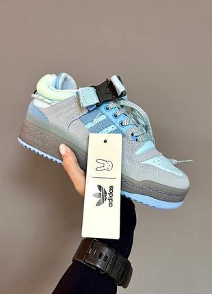 Нереальные лимитированные кроссовки adidas forum x bad bunny light blue premium голубые с серым