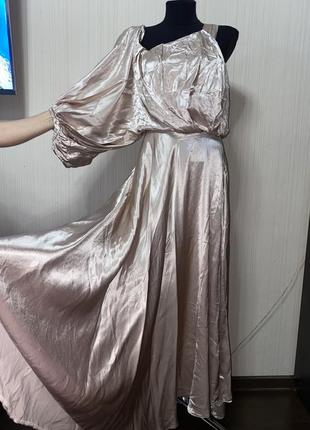 Шикарное сатиновое атласное платье миди на одно плечо6 фото