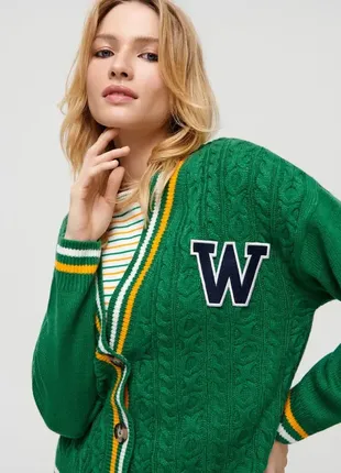 Зеленый 💚 трикотажный кардиган на пуговицах кофта вязаный джемпер свитер sinsay6 фото