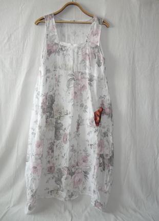 Італія льняне літнє довге плаття сарафан з кишенями етно сільський стиль 100% льон