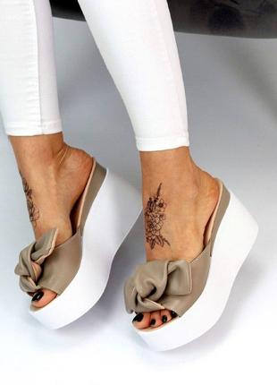 Супер стильные кожаные женские шлепанцы с бантами "fanni" в наличии и под отшив💙💛🏆