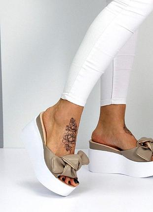 Супер стильные кожаные женские шлепанцы с бантами "fanni" в наличии и под отшив💙💛🏆