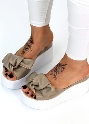 Супер стильные кожаные женские шлепанцы с бантами "fanni" в наличии и под отшив💙💛🏆