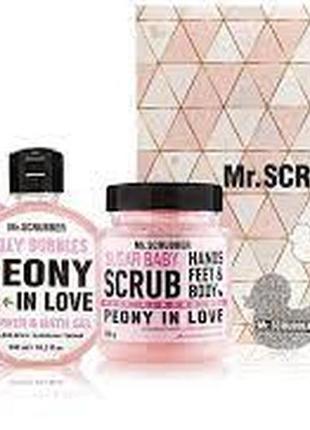 Набір mr.scrubber "peony in love" (body/scr/300 g + sh/gel/275 ml + sh/sponge)1 фото