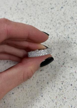 Серебряное кольцо с камушками в три ряда дорожка камней  16 и 17 размер2 фото