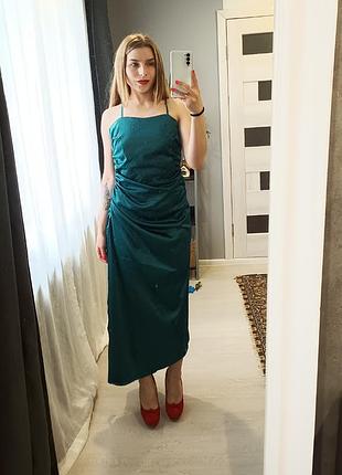Вечернее платье комбинация на бретелях разрез по ноге3 фото