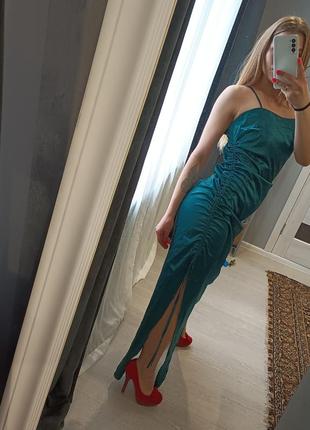 Вечернее платье комбинация на бретелях разрез по ноге9 фото