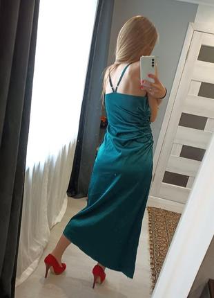Вечернее платье комбинация на бретелях разрез по ноге8 фото