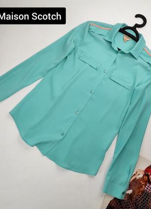 Рубашка женская бирюзового цвета прямого кроя от бренда maison scotch s2 фото