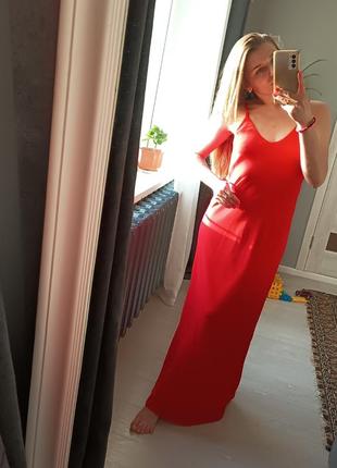 Длинное шифоновое платье комбинация красная ❤️8 фото