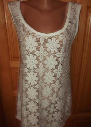 Майка гипюрова удлиненная белая р. l - jade