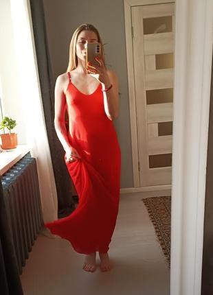 Длинное шифоновое платье комбинация красная ❤️3 фото
