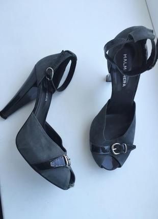Кожаные туфли на каблуке босоножки замшевые halmanera 38 р.1 фото