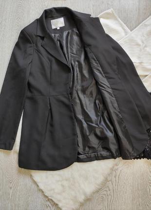 Черный пиджак жакет удлиненный двубортный легкий с плечиками короткий длинный нарядный4 фото