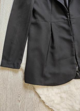 Черный пиджак жакет удлиненный двубортный легкий с плечиками короткий длинный нарядный7 фото