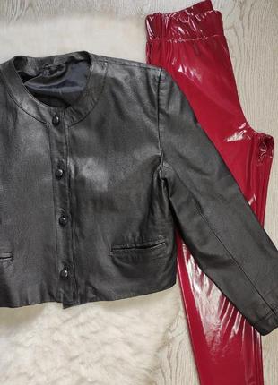 Чорна натуральна шкіряна коротка куртка шкіряна піджак із ґудзиками батал великого3 фото