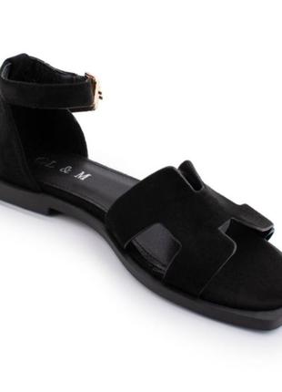 Стильные черные замшевые босоножки сандалии низкий ход с закрытой пяткой ремешком4 фото