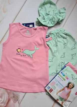 Lupilu літній комплект трійка на  дівчинку 98/104 р на 2-4 р майка шорти панамка шорты на девочку набор