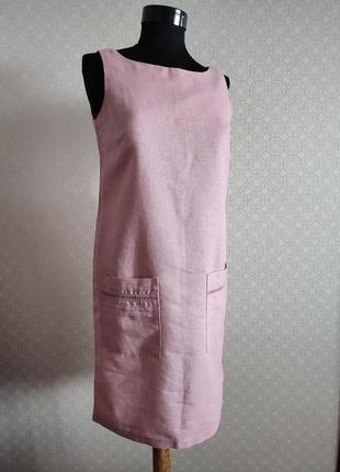 Льняное ,розовое платье от next1 фото