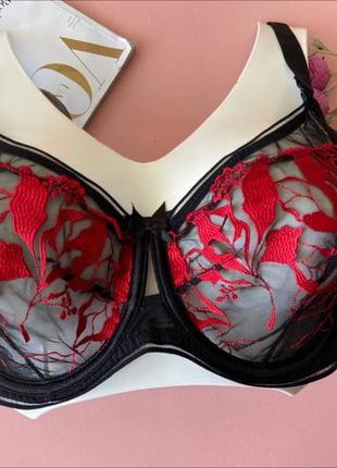 80d красно-черный бюстгальтер тонкий без поролона в сеточку
