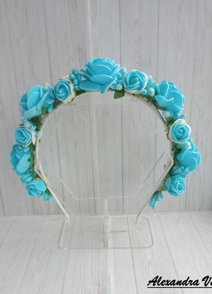Вінок з блакитними трояндами2 фото