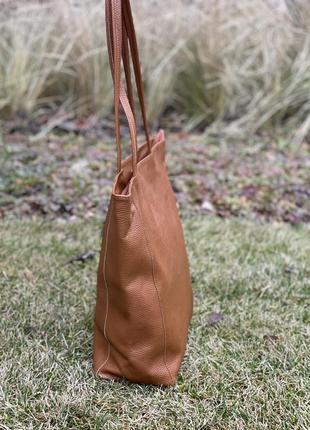 Кожаная карамельная сумка-шоппер на молнии, италия5 фото