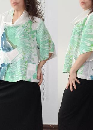 Льняная блуза в акварельных цветах с коротким рукавом 100% лён hopsack, one size3 фото