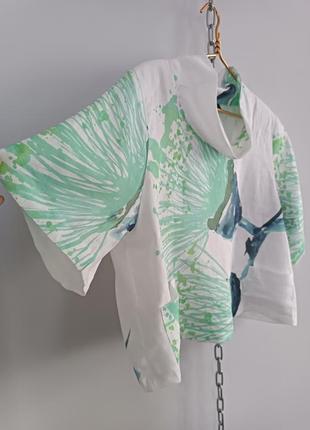Льняная блуза в акварельных цветах с коротким рукавом 100% лён hopsack, one size5 фото