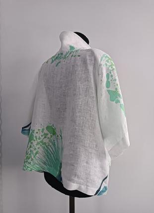 Льняная блуза в акварельных цветах с коротким рукавом 100% лён hopsack, one size10 фото