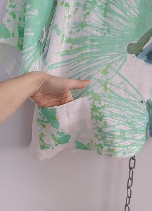 Льняная блуза в акварельных цветах с коротким рукавом 100% лён hopsack, one size6 фото