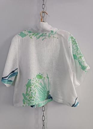 Льняная блуза в акварельных цветах с коротким рукавом 100% лён hopsack, one size9 фото