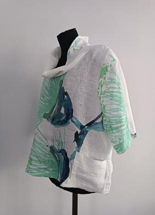 Льняная блуза в акварельных цветах с коротким рукавом 100% лён hopsack, one size4 фото