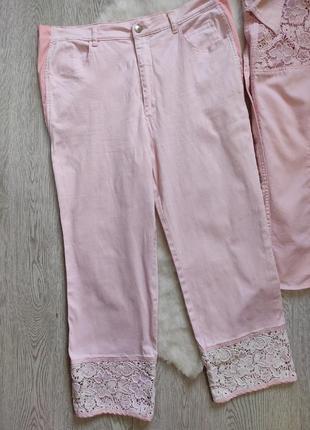 Розовые джинсы прямые широкие стрейч хлопок вышивкой высокая талия посадка батал2 фото