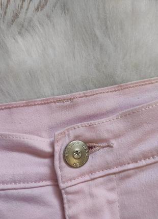 Розовые джинсы прямые широкие стрейч хлопок вышивкой высокая талия посадка батал8 фото