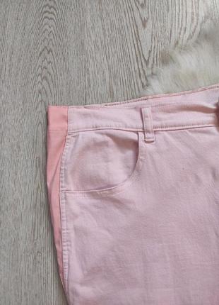 Розовые джинсы прямые широкие стрейч хлопок вышивкой высокая талия посадка батал6 фото