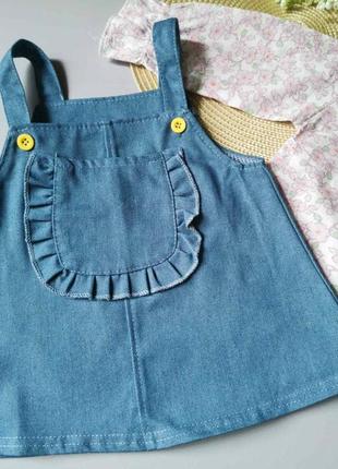 Комплект блуза и сарафан джинсовый 74- 90 см костюм набор для девочки7 фото