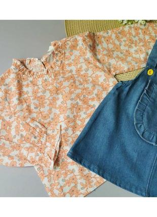 Комплект блуза и сарафан джинсовый 74- 90 см костюм набор для девочки5 фото