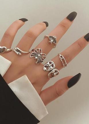 Набор колец кольцо с бабочкой грибом сердечком колечка в стиле панк рок хип хоп готические кольца2 фото