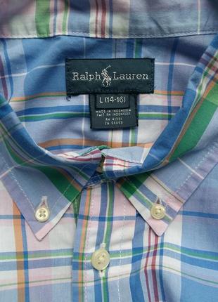 Клетчатая яркая рубашка с коротким рукавом шведка ralph lauren на 14-16 лет4 фото