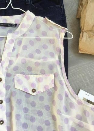 Легкая шифоновая блуза в горохи в сиреневом цвете5 фото