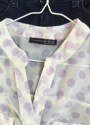Легкая шифоновая блуза в горохи в сиреневом цвете6 фото