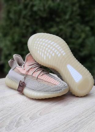 Женские кроссовки в стиле adidas yeezy boost 350 beige orange легкие текстильные