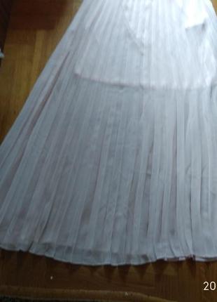 Шикарная юбка плиссе ,в пол,светло розовая  шифон.2 фото