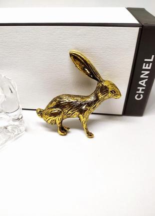 Брошь заяц под ретро золото винтаж пен кроль значок зайчик кролик золотистый