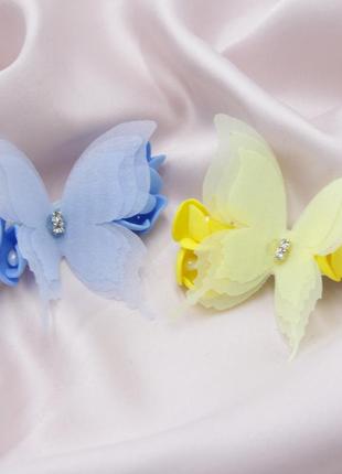 Заколки в волосся (пара) жовто-блакитні/чорні метелики, патріотичні об'ємні шпильки для волосся handmade2 фото